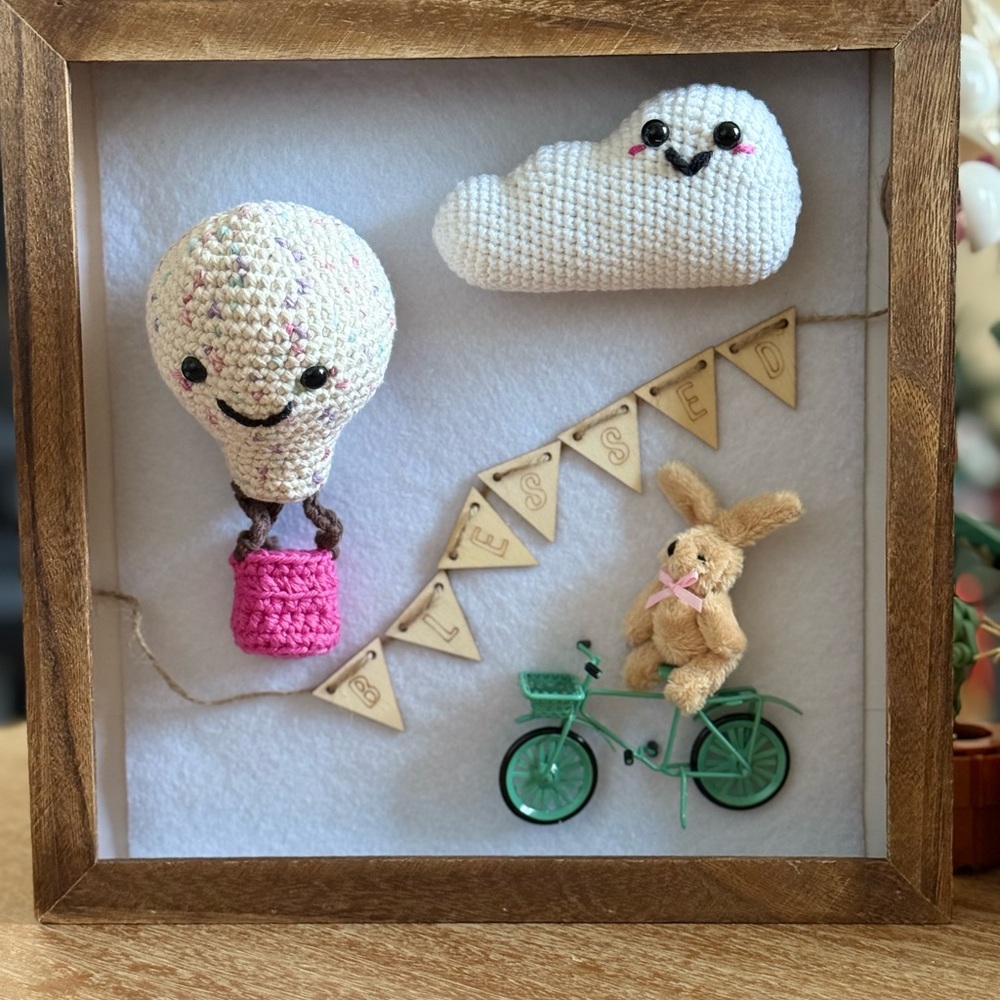 Shadow box amigurumi crochet baby shower/room gift baby girl blessed